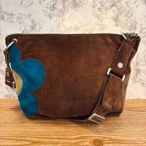 Celine Vintage Spring 2002 Leather Suede Patchwork Floral Shoulderbag Purse